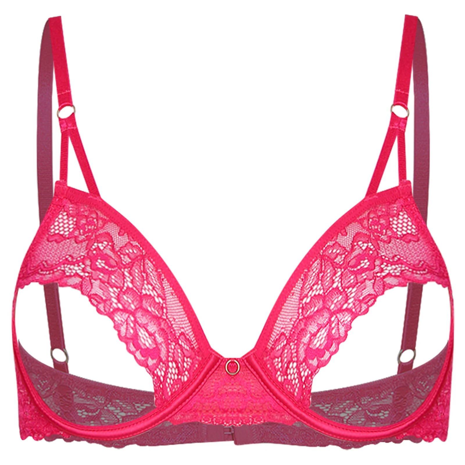 Women Sheer Floral Lace Bra Lingerie Hollow Out Cup Push-up Underwire Spaghetti Straps Supportive Shelf Bralette Balconette