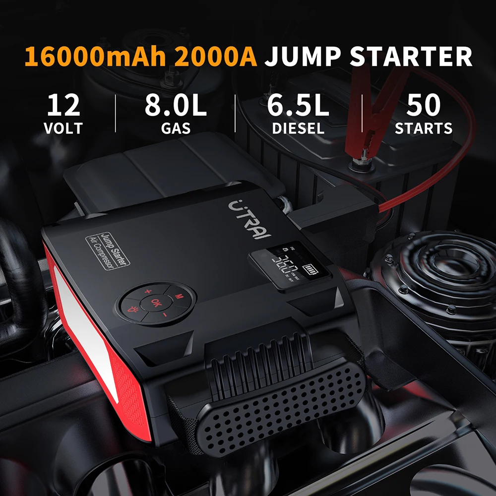 UTRAI 2000A 4-in-1 Car Jump Starter 150PSI Air Inflator Portable Power Bank Emergency Booster for 12V Cars Starting Device