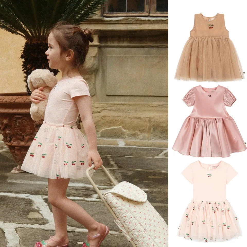 2026 Summer  Baby Girls Princess Dresses Kids Clothes Dance Dress Girls Cherry Mesh Sequins Dresses Children's Party Vestidos
