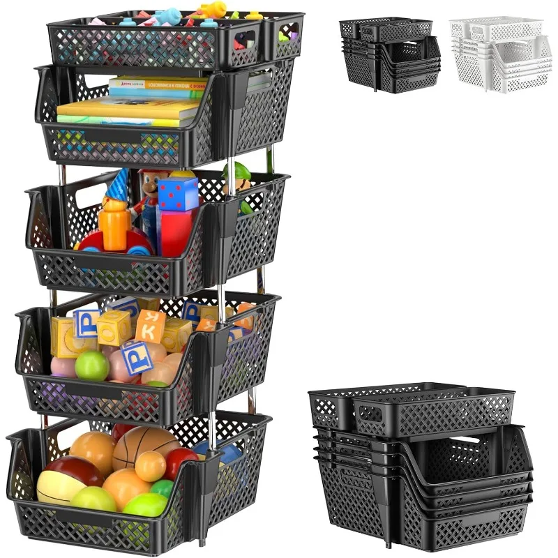 

Plastic Stackable Storage Bins 4 Tier, Large Capacity Multi-Functional Storage Containers Shelves for Organizing Food