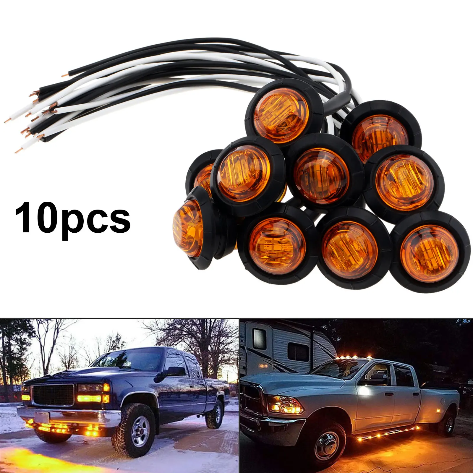 

10pcs 12V Amber 3/4 Inch Round LED Front Rear Side Indicator Bullet Marker Clearance Car Light for Truck RV Bus Trailer Caravan