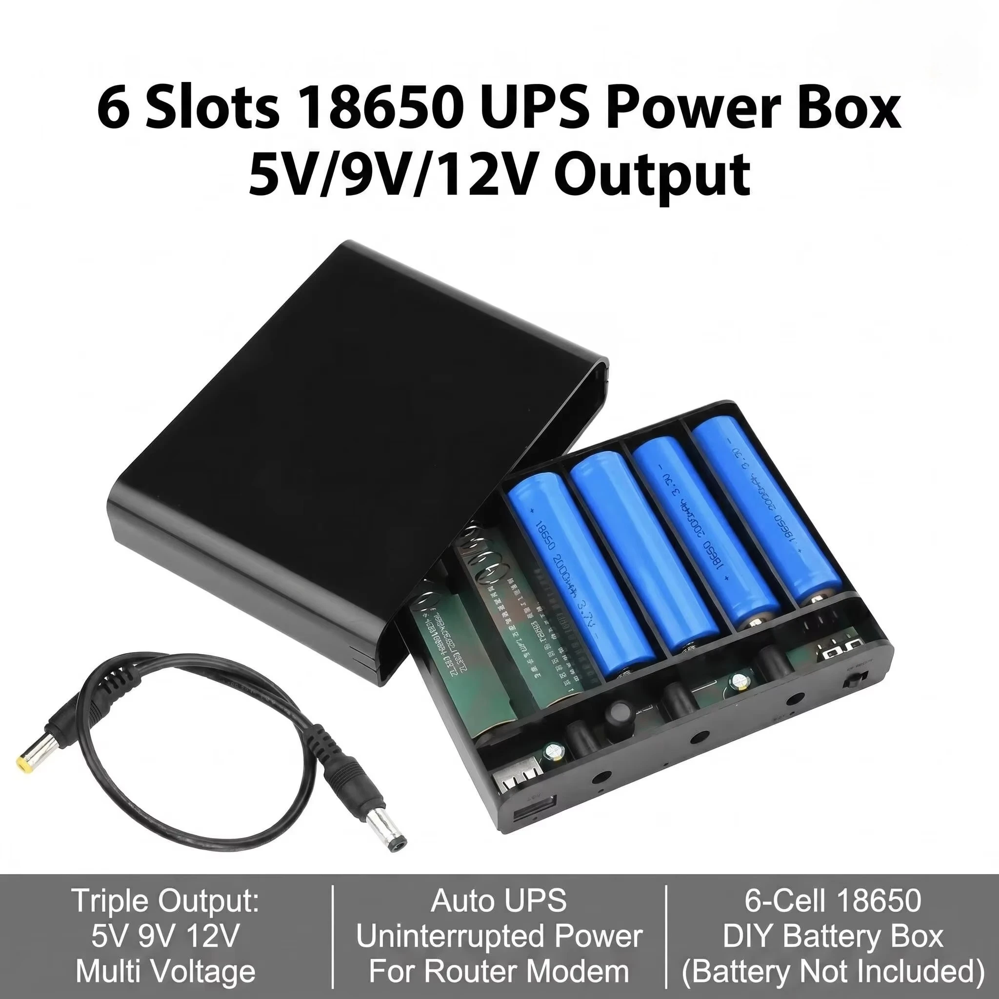 New 5V 9V 12V Output Power Box for Cellphone Power Storage Case Tablet Modem 6x 18650 Battery UPS Uninterrupted Power Supply