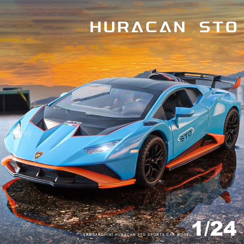 

1:24 модель автомобиля Huracan STO Supercar из металлического сплава, модель игрушечного автомобиля, автомобили с оттягивающим звуком и подсветкой для детей, подарок для мальчиков