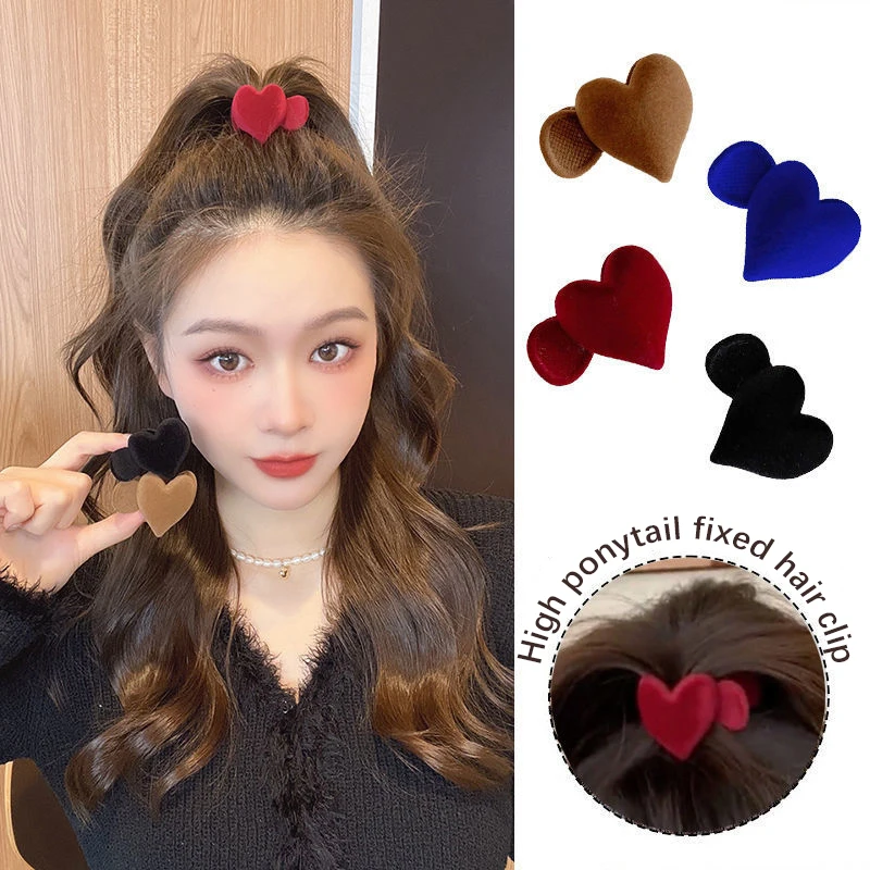 

Retro Exquisite Flocking Love heart Hair Clip Female High Ponytail Grasp Clip Sense Simple and Lovely Women's Hair accessories