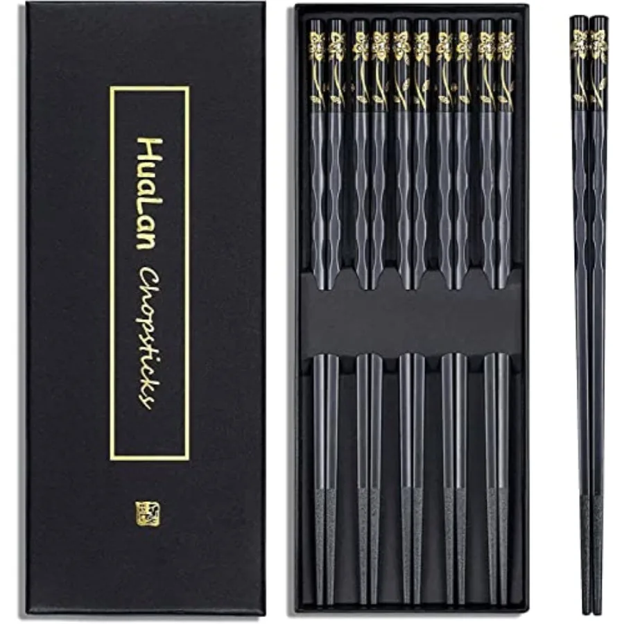 Fiberglass Chopsticks Series - Japanese Non-Slip Chopstick, Reusable Chop Sticks Dishwasher Safe, 5 Pairs, Gift Set, 9.9 Inch,