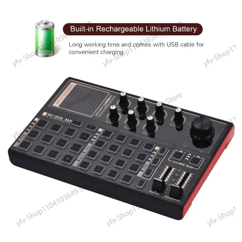 Live Sound Card External Voice Changer Audio Mixer Built-in Rechargeable Battery Multiple Sound Effects for Live