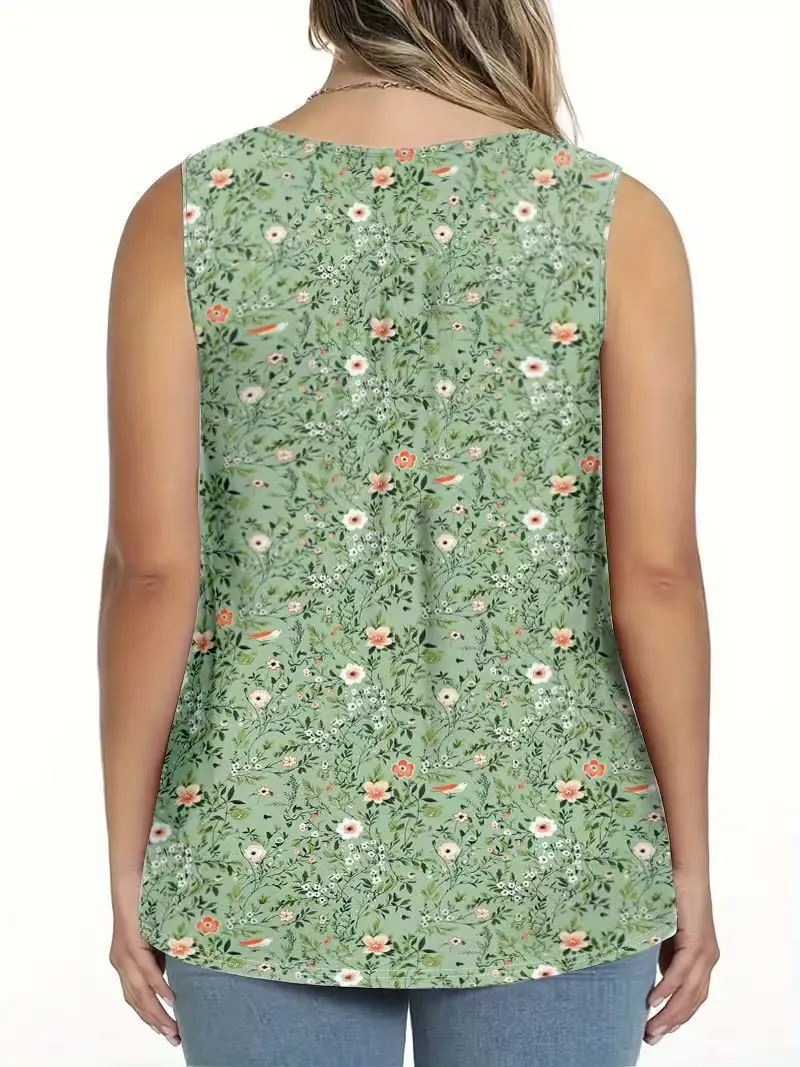 Women's Casual Floral Print Sleeveless Vest Tank Tops Summer Small Flower Printed Loose Fit Button Front Blouse Camisole