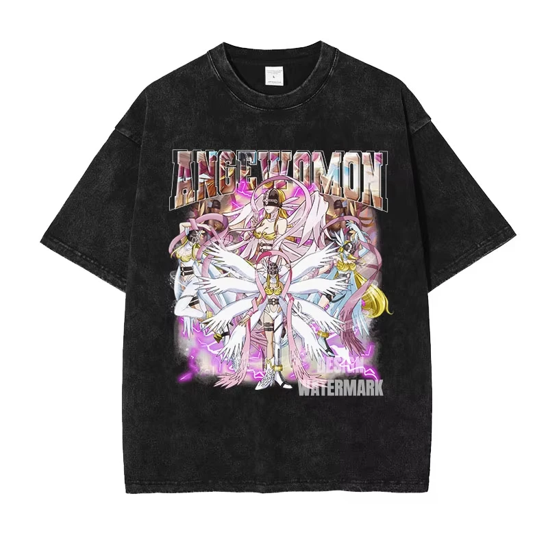 2026 Anime D-Digital M-Monsters T-Shirt Vintage Washed D-Digimon T-Shirts Retro Taichi Yamato Angemon T Shirt Man Ins Y2k