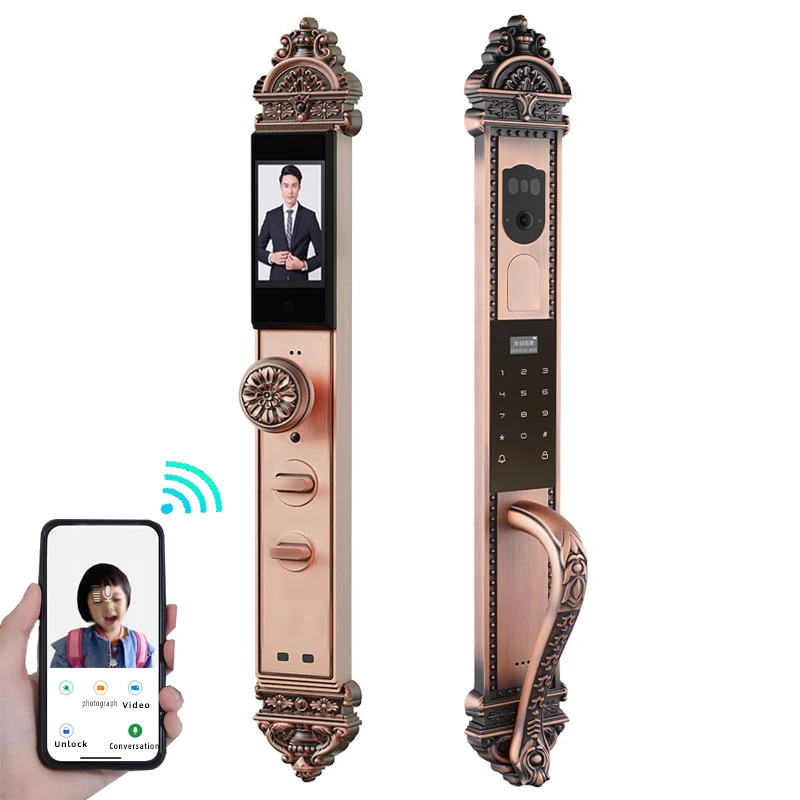 3D Face Recognition Luxury Villa Door Cell Phone Remote Control Video Dialogue 6068 Lock Cylinder Main Camera Smart Door Lock