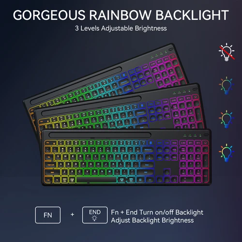 Imagen 2 del producto Combo de teclado y ratón inalámbricos con teclado ergonómico retroiluminado de tamaño completo con soporte para tableta y teléfono ratón 2,4G para PC y portátil