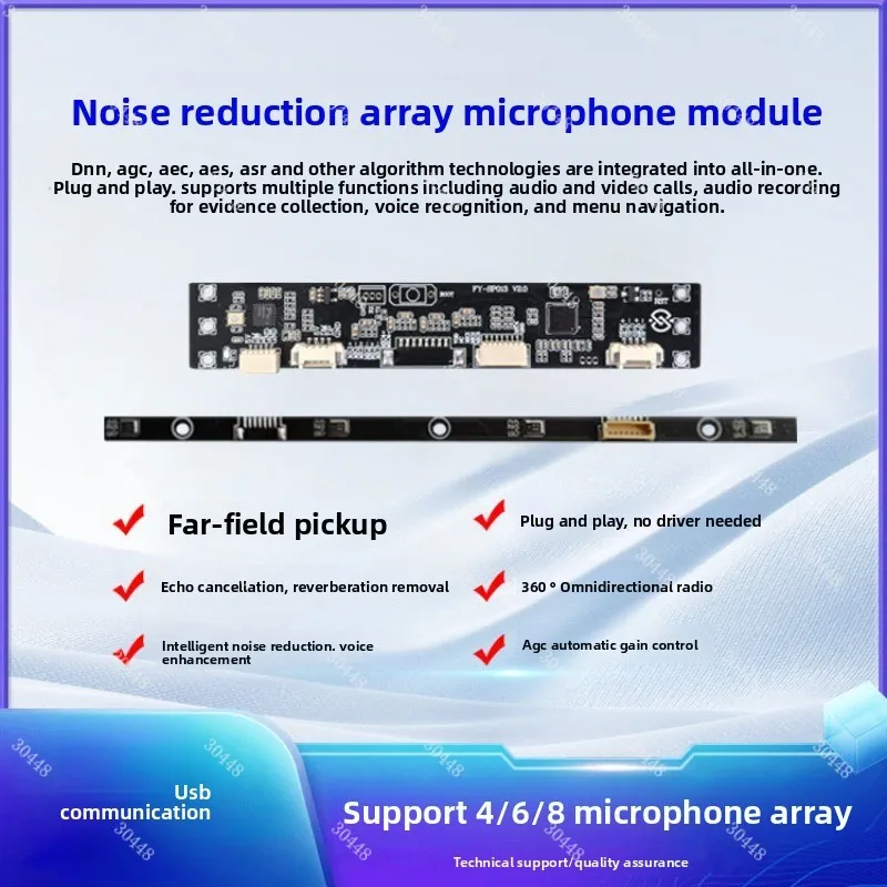 

8-microphone array voice front-end solution with reverb cancellation algorithm module
