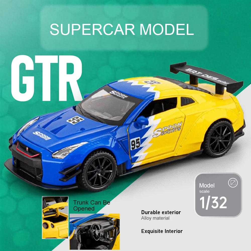 

1:32 Scale GTR Honda NEW TYPER Toy Cars Models Doors Opened With Pull Back Miniature Cars Rubber Tires Vehicles Educational Toys