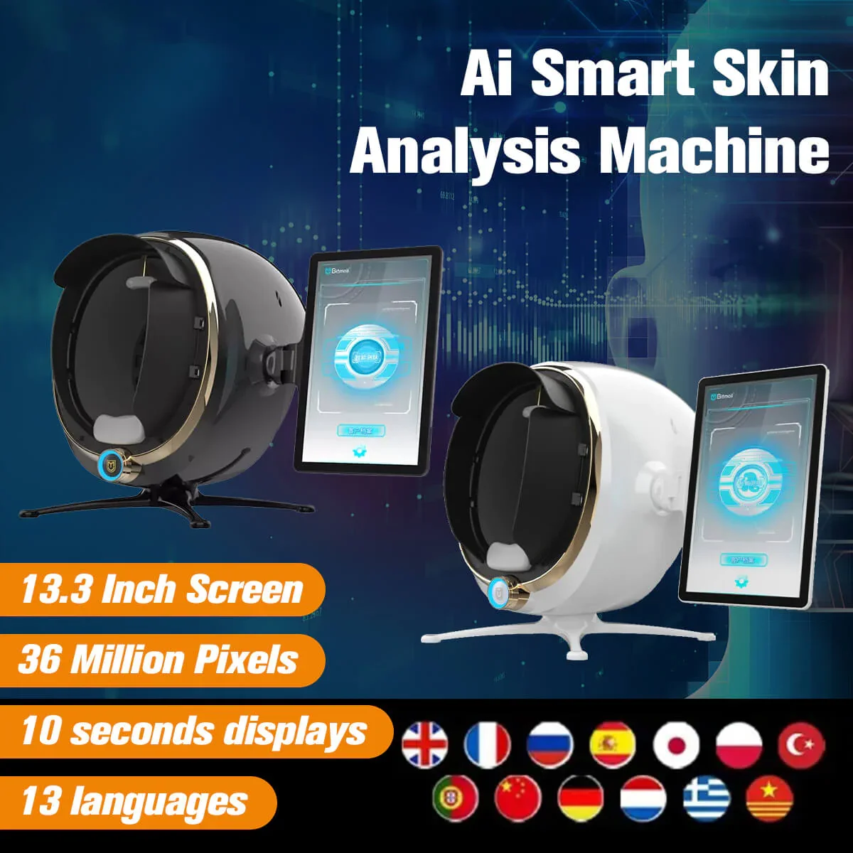 Ce Online Training Ai Face Skin Diagnostics Analyzer Facial Tester Scanner Magic Face Mirror Skin Analysis Machine Skin Analyzer