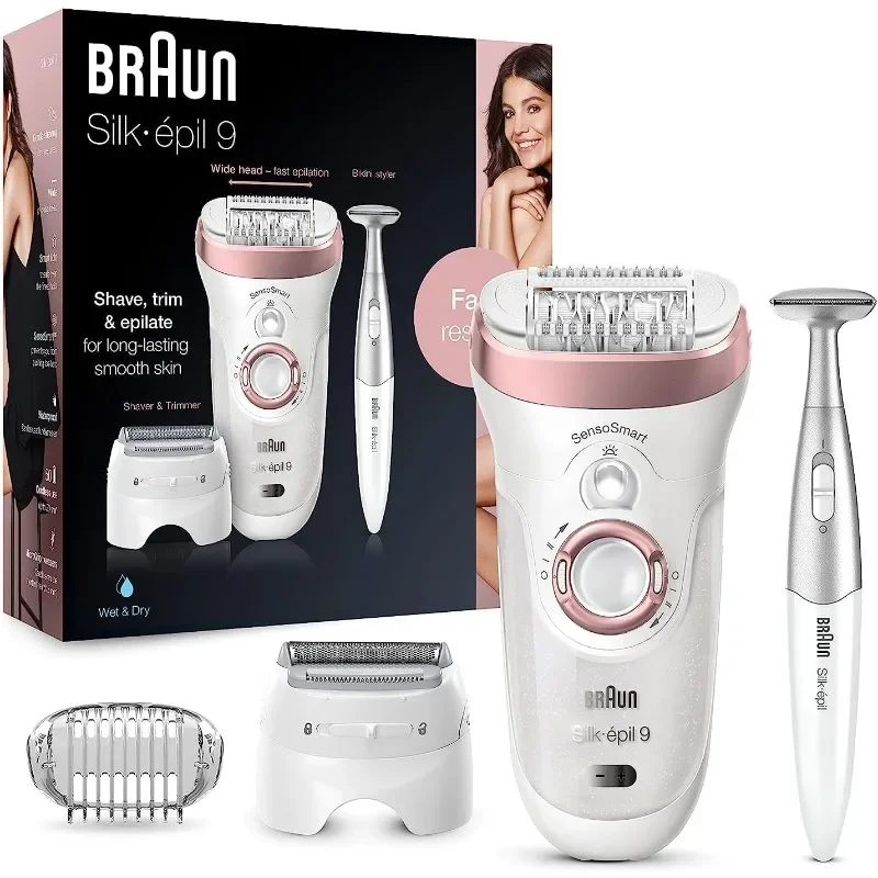 Braun Silk-épil 9 9-890, Facial Hair Removal for Women, Hair Removal Device, Bikini Trimmer, Womens Shaver Wet & Dry