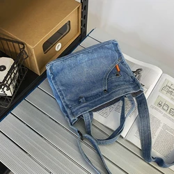 Travel Crossbody Bag Shoulder Bag Messenger Bag with Pockets Anti-theft Retro Denim Blue Handbags for University Drop Shipping