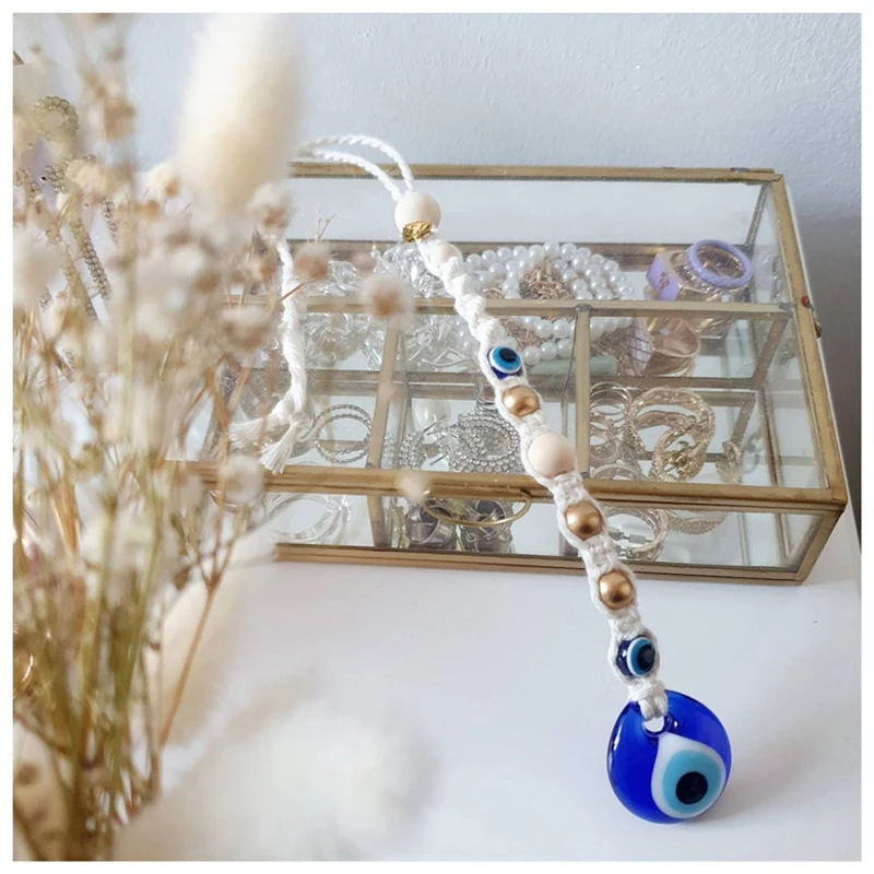 Evil Eye Wall Hanging Lucky Eye Glass Evil Eye Gifts Turkish Eye Nazar House Protection Macrame Decor Rearview Mirror Pendant