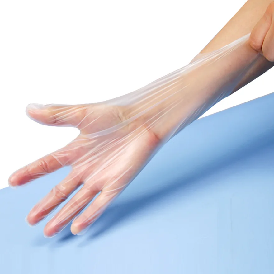 

200 шт. одноразовых перчаток из полиэтилена (26,4 см) — прозрачные эластичные защитные перчатки для пищевых продуктов
