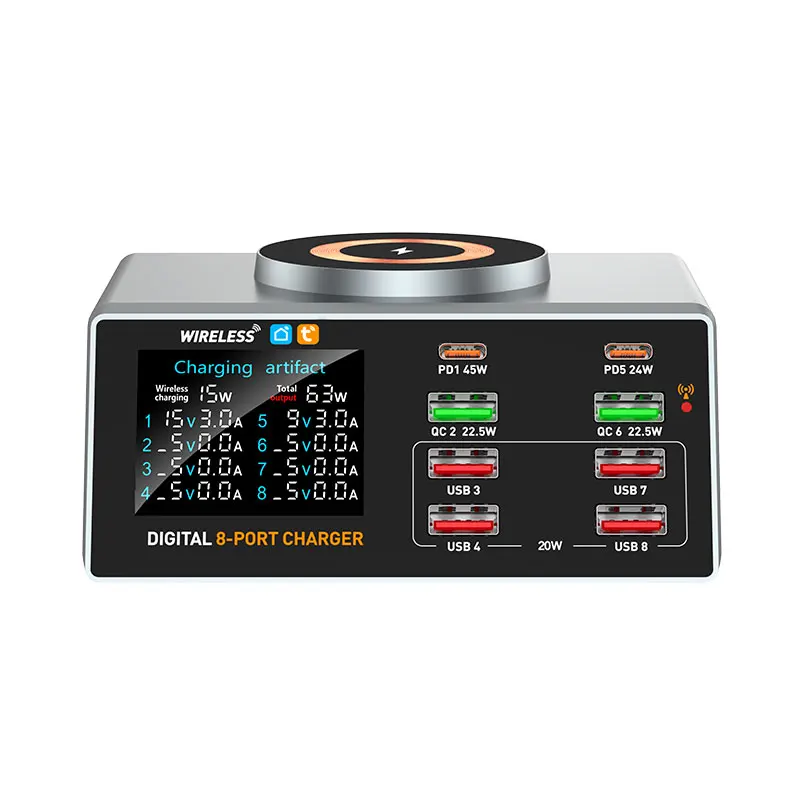محطة شاحن USB C PD QC ذكية ذات 8 منافذ مع شاشة رقمية للتحكم في تطبيق Tuya متوافقة مع سلسلة iPhone 16 Pro WLX X9A