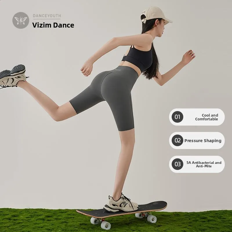 

Summer Thin Yoga Pants Women's High Waist Tummy Control Bike orts Five-Quarter Length Tight Fit Spor orts Bot