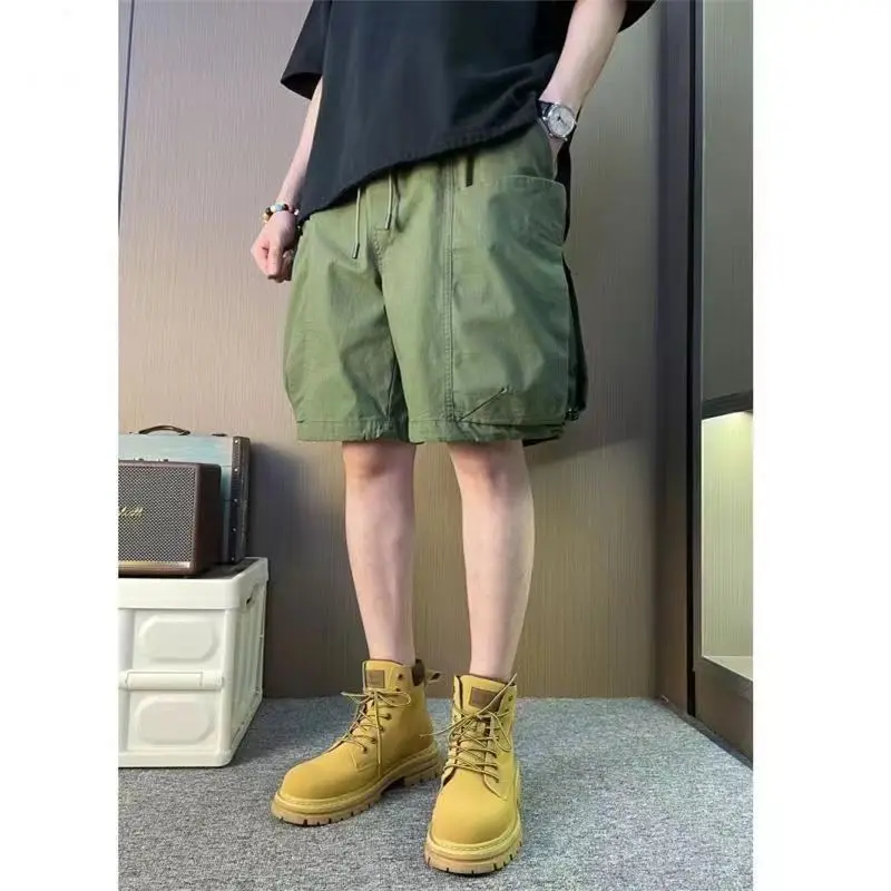 

Summer Men Work Clothes Youth All-match Loose Ventilation American Style Korean Solid Color Ventilation Pocket Affordable Shorts