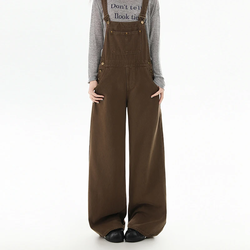 レディース ヴィンテージ ハイウエスト オーバーオール デニム ワイドレッグパンツ 春夏秋 カジュアル おしゃれ ドレープ 多用途 ダンガリー
