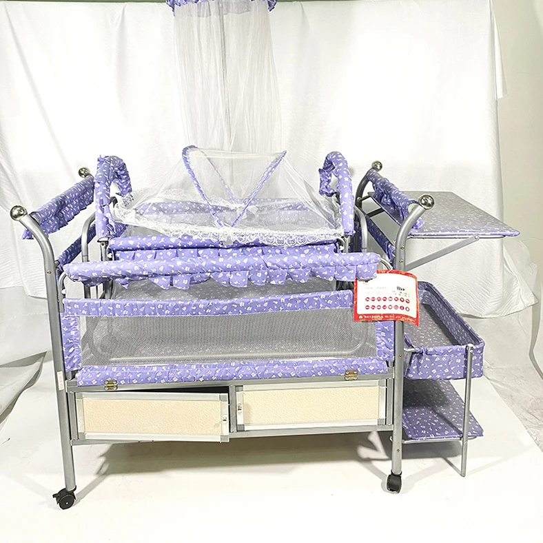 Wholesale Modern Metal Kids' Baby Cribs Crib with Carry Cradle Single Double Baby Cot Bed