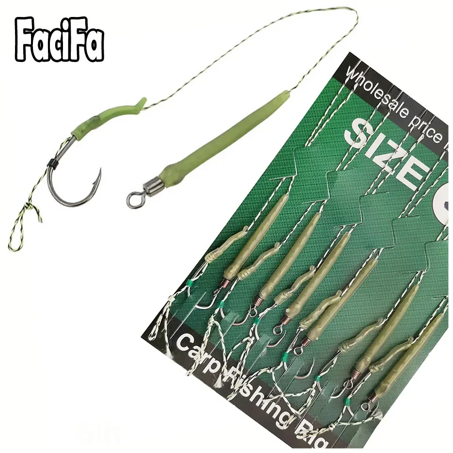 New 6 to 12pcs Carp Fishing Accessories Hair Rig Fishing Hook 1set Ready Made Tied Boilie Hook with Fishing line Anti Tangle Sle