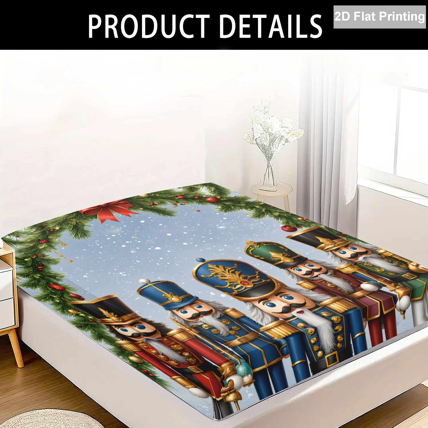 3-Piece Mattress Protector Set, Flat Christmas-Themed Bed Sheet, Holiday Bedding, Christmas Decorations, Machine Washable Bed Cover, 2D Flat Print Mattress Protector, Stain-Resistant, Cozy, Mattress Cover Suitable for All Seasons, Easy to Care For, Suitable for Home Bedrooms, Essential for Dormitories and Rentals, Master Bedroom and Guest Room Decoration, Dust-Proof and Stain-Resistant, High Elasticity, Fits Various Sizes