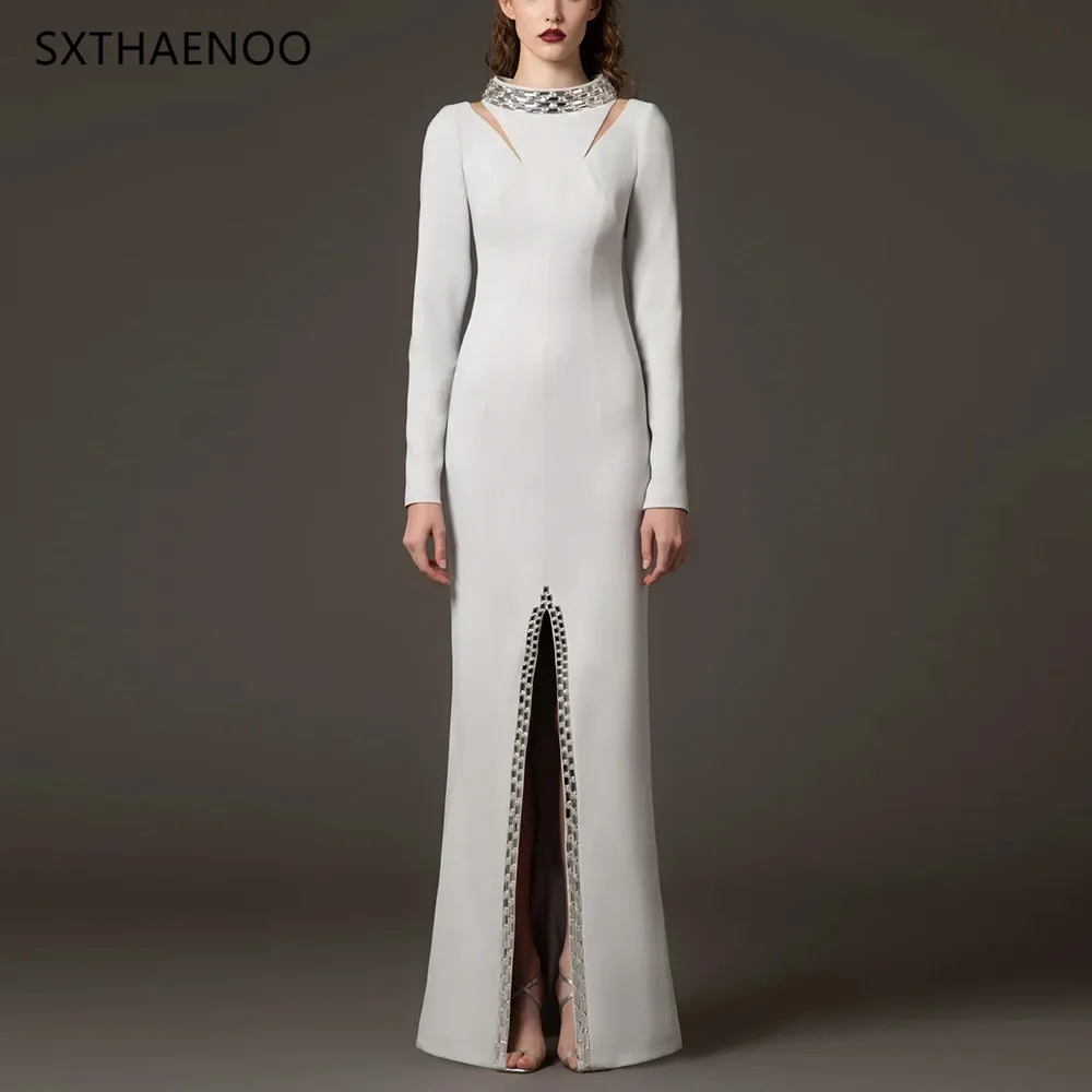 

SXTHAENOO High Street Fashion 2025 Luxury Party Vestido Women's Standing collar Beaded Diamonds Split Hollow Out Long Maxi Dress