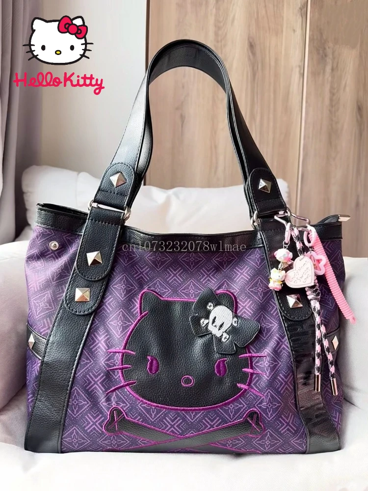 

Hello Kitty Gothic Punk Y2k Shoulder Bag for Women Vintage Purple Armpit Bag Sweet Spicy Girl Handbag Trend Harajuku Tote Bag