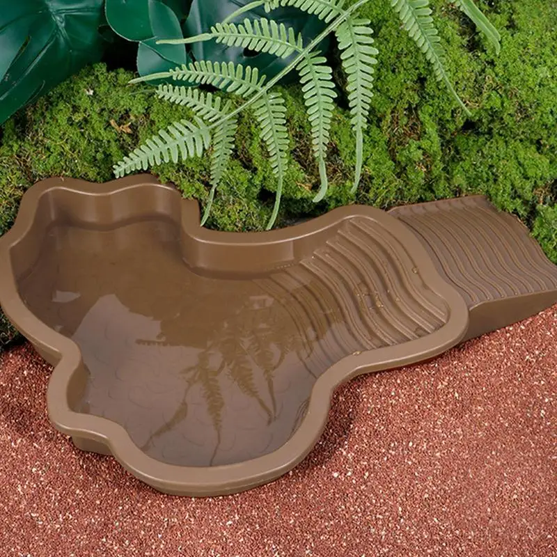 Schildkröten-Lebensmittelschale aus Kunststoff für Schildkröten und Wassernapf, Schildkröten-Lebensmittelzubehör mit rutschfester Rampe, Schildkröten-Reptilien-Badebecken