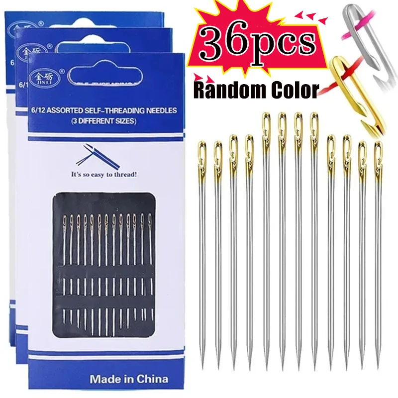 

Self Threading Sewing Needles Elder Multi-size Side Opening Stainless Steel Darning Sewing Household Hand Tools Sewing Tools