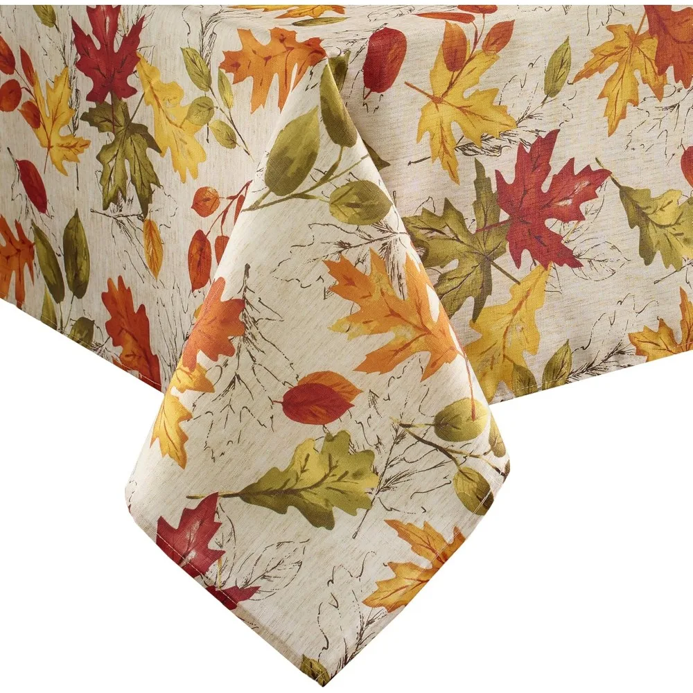 

Home Fashions Autumn Leaves Fall Printed Wrinkle Resistant Tablecloth, Holiday Table Cover for Formal or Everyday Use