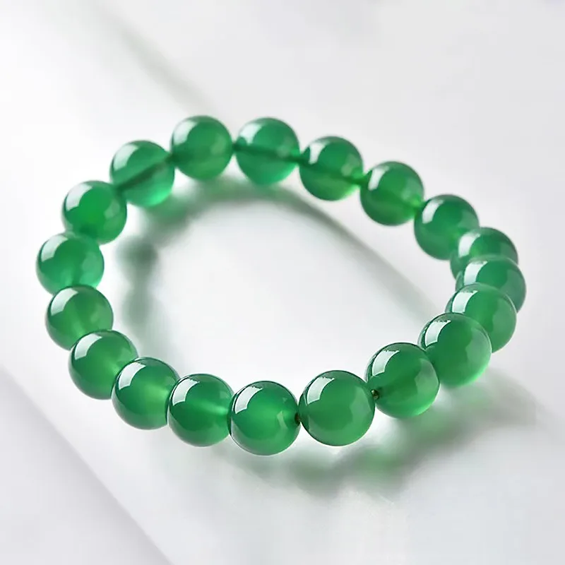 

Браслет из натурального ледяного зеленого агата с круглыми бусинами и одним кольцом, классический ретро-темперамент