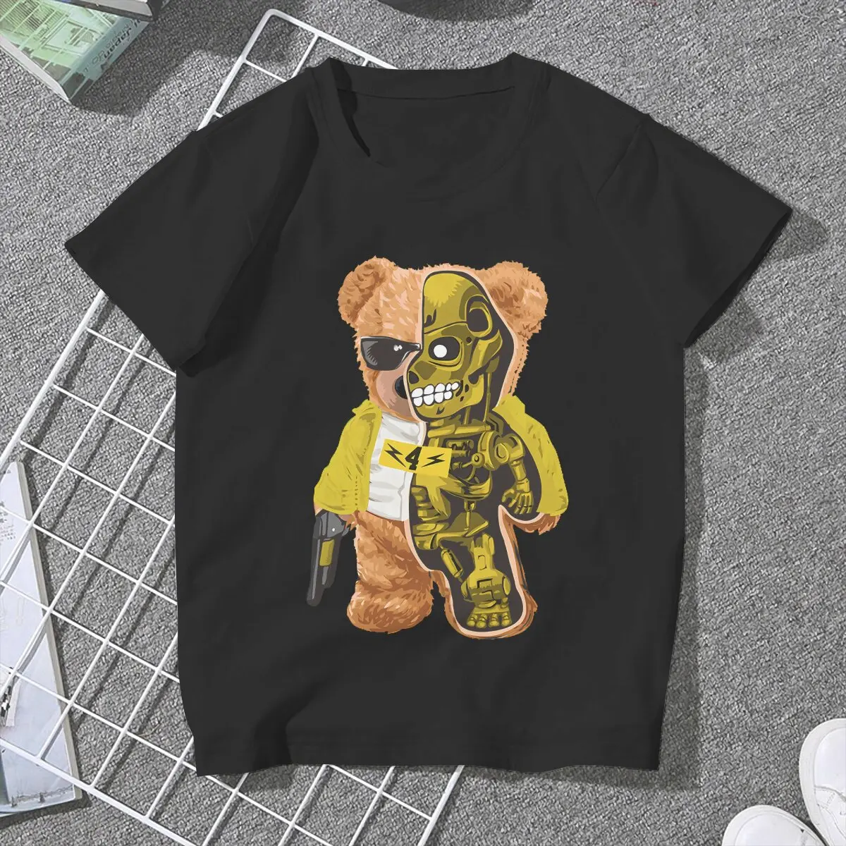 Teddy Robot Women T Shirt Novelty Female Tops Polyester Graphic Kawaii Y2k Tees Ladies Tshirt