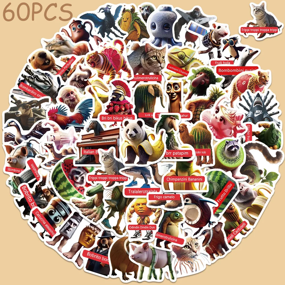 

60pcs Funny Animals Stickers Decals For Phone Laptop Scrapbook Skateboard Guitar DIY Cartoon Graffiti Stickers Creative Gifts