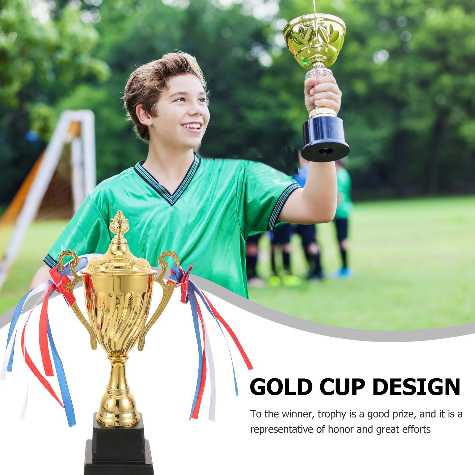 

1Pcs Metal Sports Trophy Golden Cup Design Plastic Base Great Award for School Tournament Basketball Game Competition 29Cm