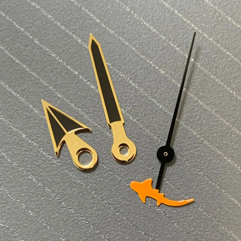 Lancette dell'orologio con tartaruga/pesce accessori di ricambio per orologi con bordo dorato di seconda mano per movimento Nh35/36/4R/7S No luminoso