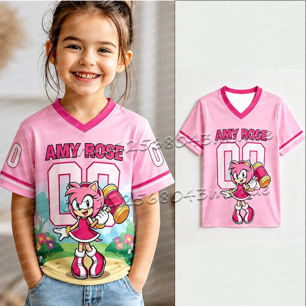 T-shirt Sonic The Hedgehog pour enfants, garçons et filles, imprimé dessin animé, manches courtes, maillot de sport, tee-shirt décontracté d'été pour enfants, t-shirt pour adultes