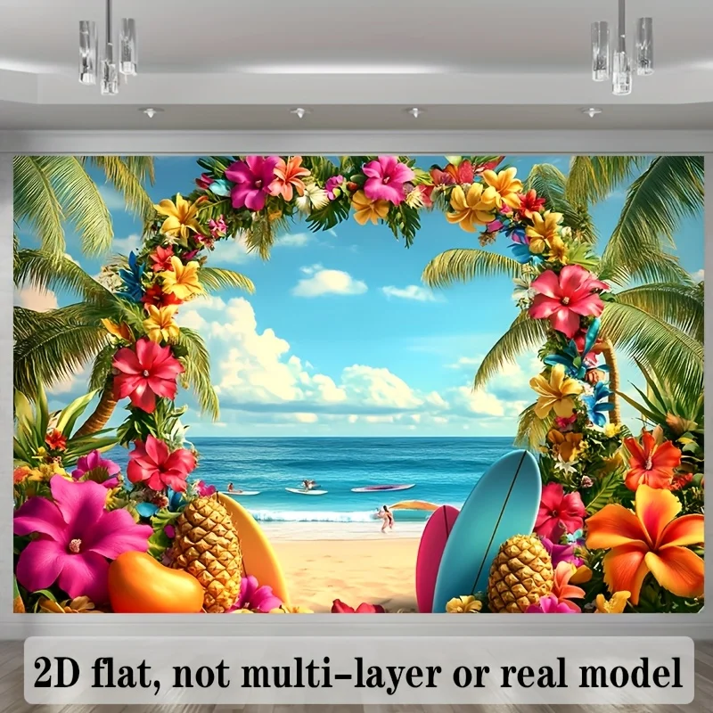 2D-Flachbanner, 1 Stück, lebendige tropische Strandszene als Hintergrunddekoration, Foto-Requisite, Polyester