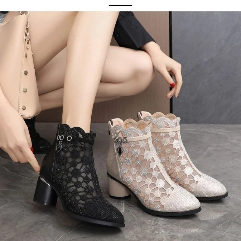 Summer Women Sandals Shoes Fashion Cut Out Sandals Peep Toe High Heels Ladies Sandals Black Party Shoes Black