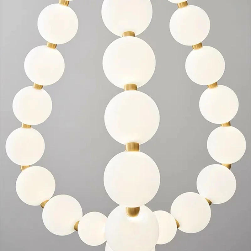 Nordic Copper Ceiling Chandelier Simple Modern Led Long Strip Round Ball Pearl Home Decorative Lighting Staircase Hanging Lamp