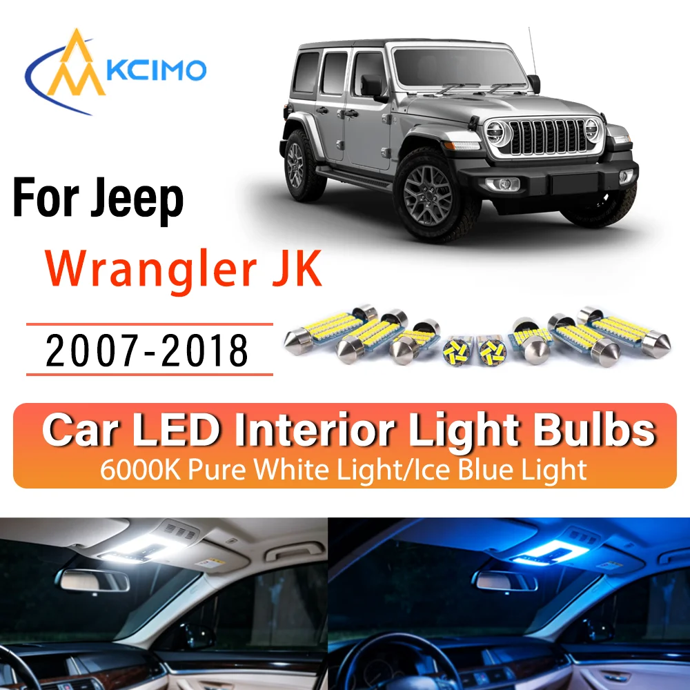 Pour Jeep 	 Kit de remplacement d'ampoules LED sans fil à éclairage constant pour l'intérieur de voiture Wrangler JK 2007-2018, montage direct pour plafonnier et éclairage de coffre