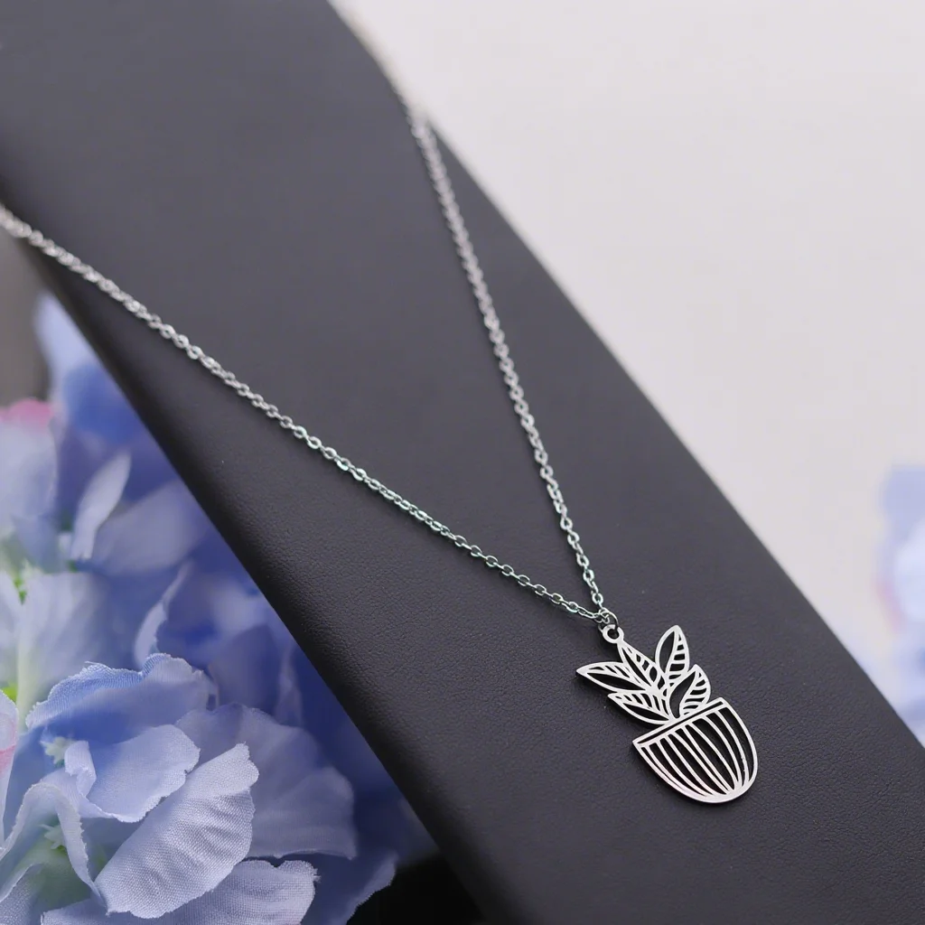 كينيتيال فريد بوعاء النبات قلادة قلادة المرأة مجوهرات من صلب لا يصدأ يترك القلائد الفتيات Collares اكسسوارات Mujer #1