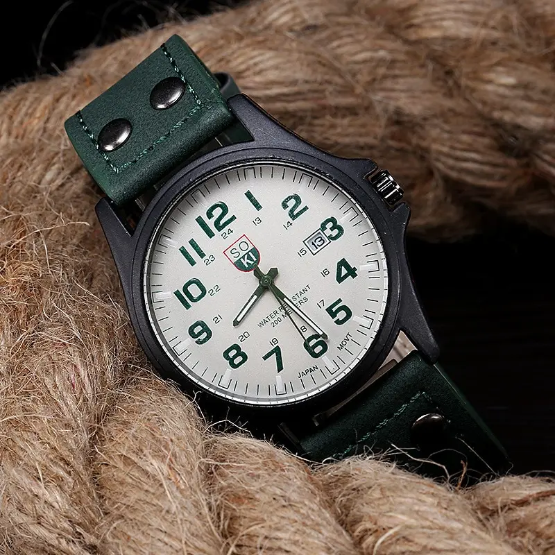 SOKI 1pc Men Brown Quartz Watch With Circular Watch Dial Pointer Leather Date For Sports Daily image 5