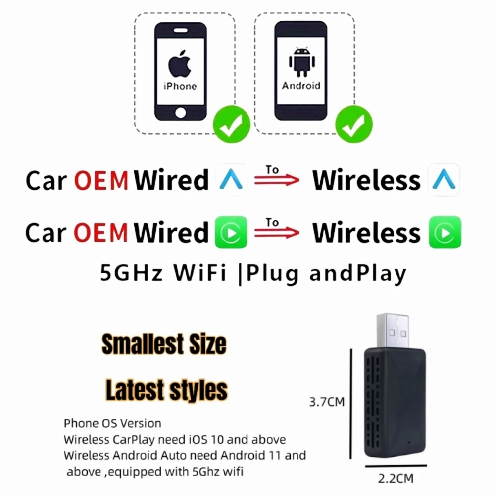 2in1 Draadloze CarPlay Dongle Draadloze Android Auto Adapter AI Smart Box Auto Intelligente Systemen Voor Auto Met Bedrade CarPlay