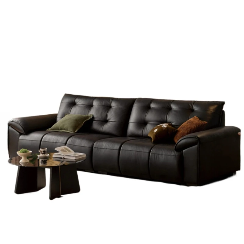 

Leather sofa modern simple first-layer cowhide sofa living room home big black bear straight row sofa