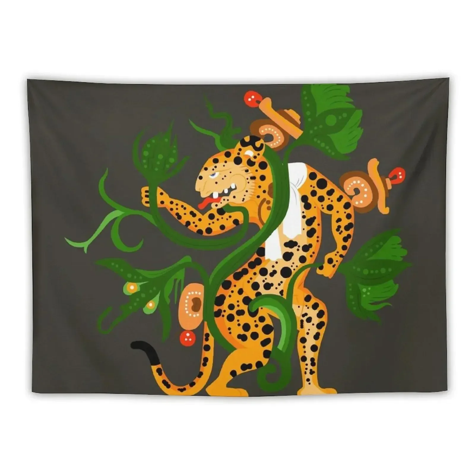 Mayan jaguar playing with a waterlily Tapestry Wall Hanging Bedroom Decoration Tapestry