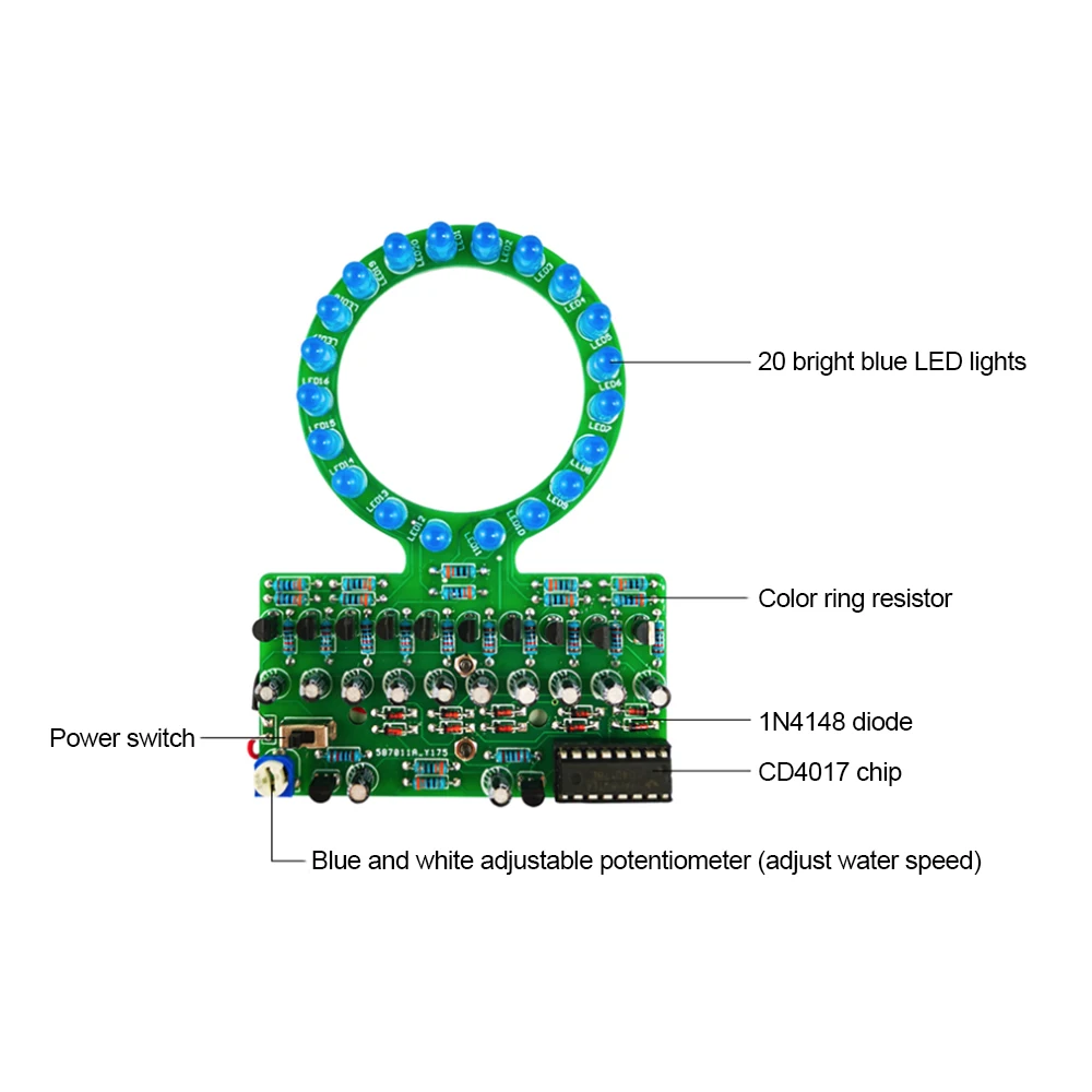 D4017 Ring Shaped Gradient LED Water Lamp DIY Electronic Kit Welding and Manufacturing Parts for Traning and Teaching