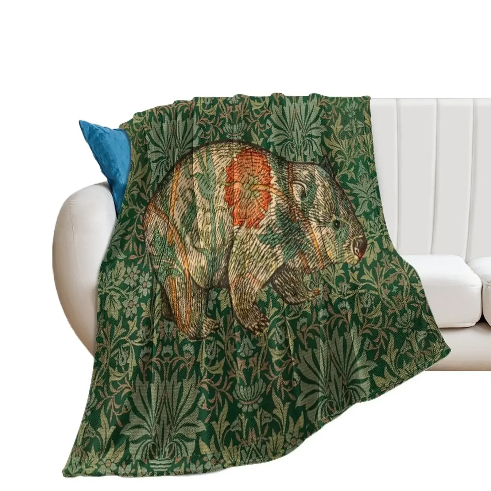 Rossetti's Wombat in Green Flower Garden Throw Blanket Flannels Picnic Multi-Purpose Blankets